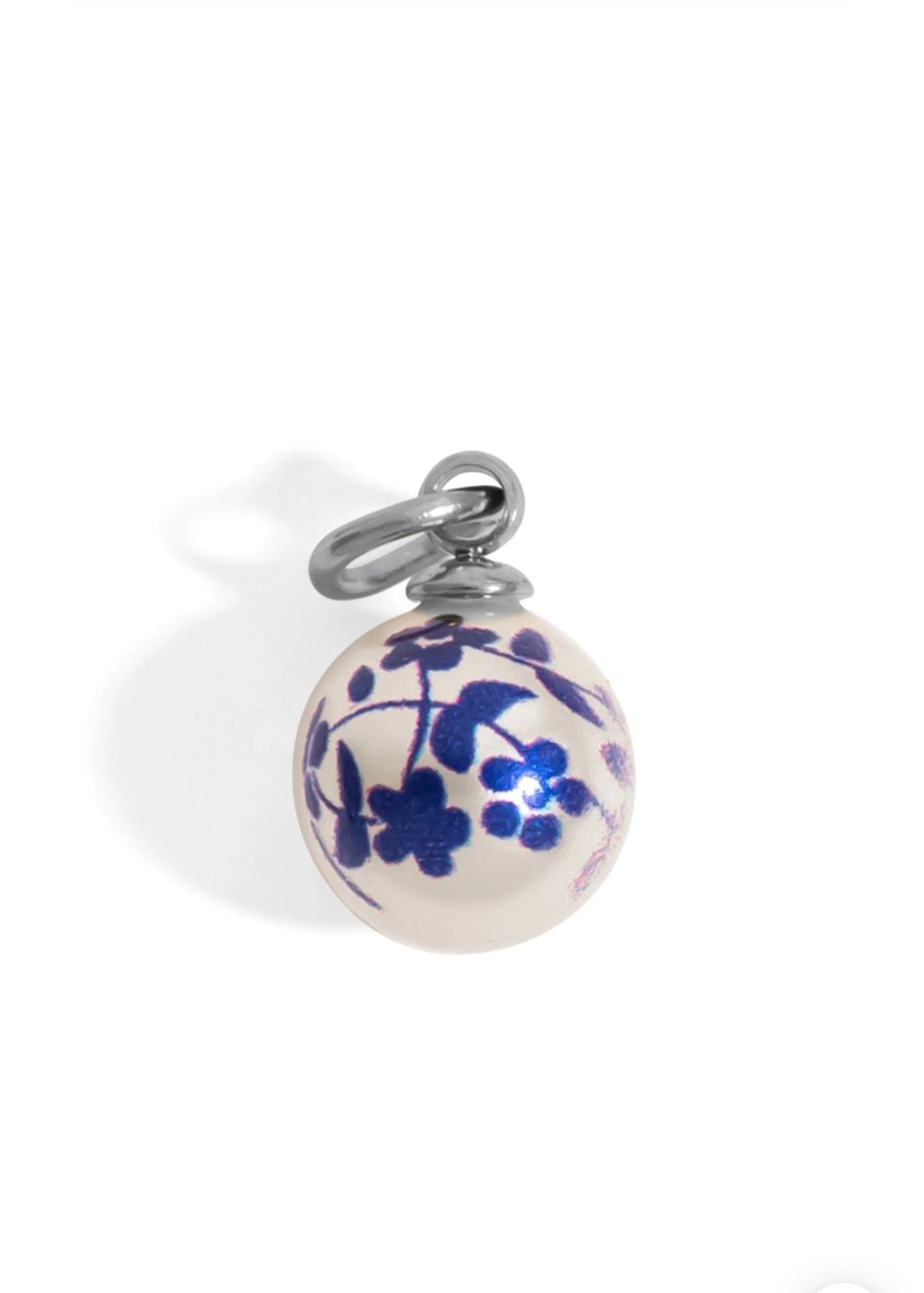 Blue floral pearl charm with silver stainless steel bail