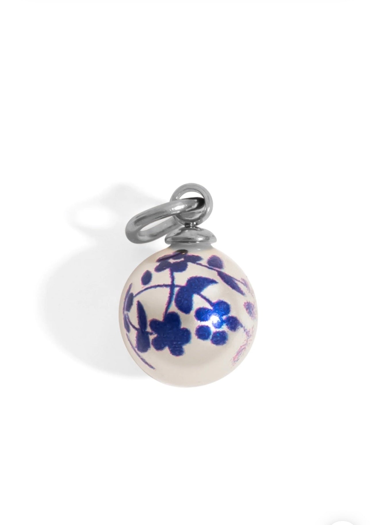 Blue floral pearl charm with silver stainless steel bail