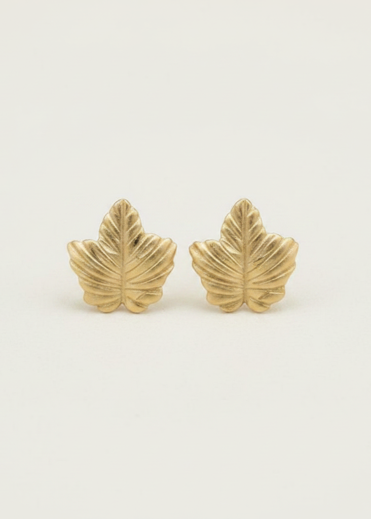 Gold Leaf Stud Earrings - Clean Background