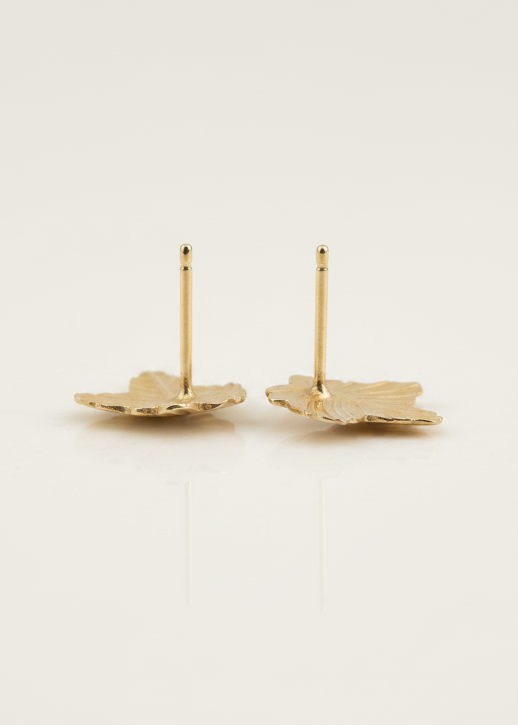 Gold Leaf Studs - Side Profile on Cream Background