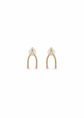 Pair of vintage 9K gold wishbone stud earrings on white background